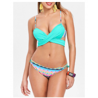 Cheeky Women's Spaghetti Strap Geometric Bikini Set - Lake Blue